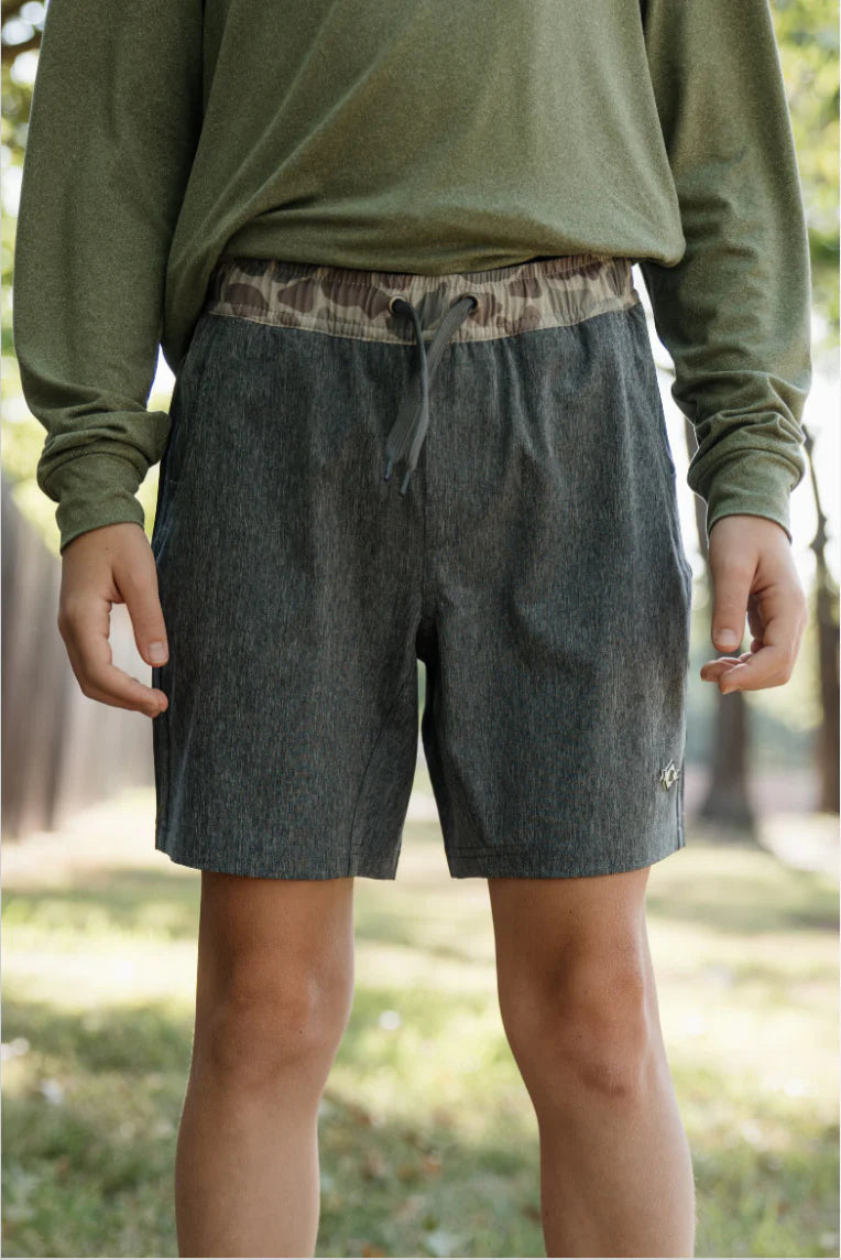 Burlebo Youth Athletic Shorts - Grizzley Grey - Deer Camo Liner