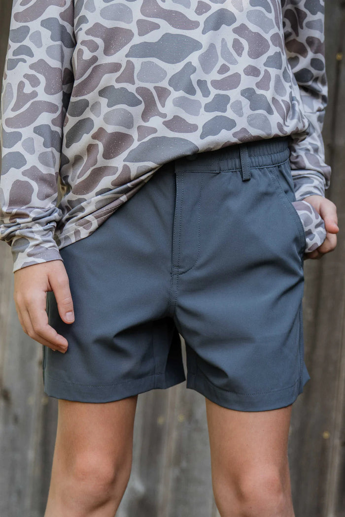 Burlebo Youth Everyday Short - River Rock Grey - Deer Camo Pocket