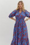 Botanical print elbow length sleeve midi dress