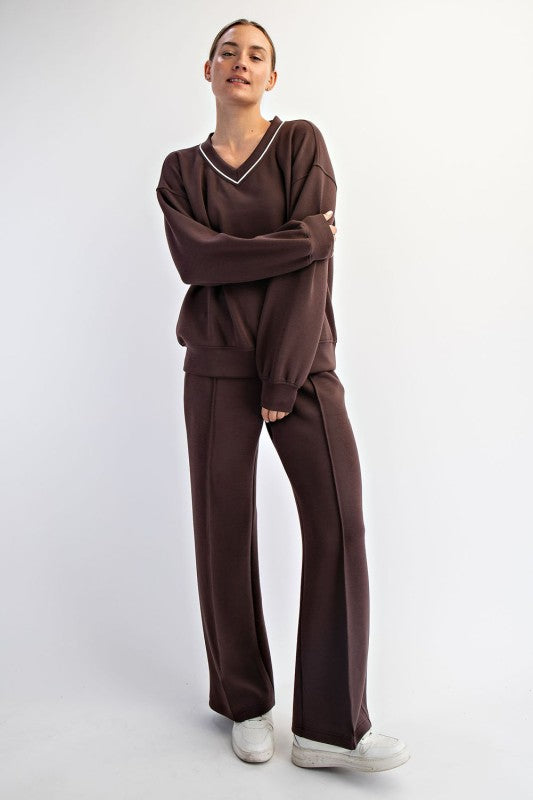 Modal Scuba V Neck Piping Top Set