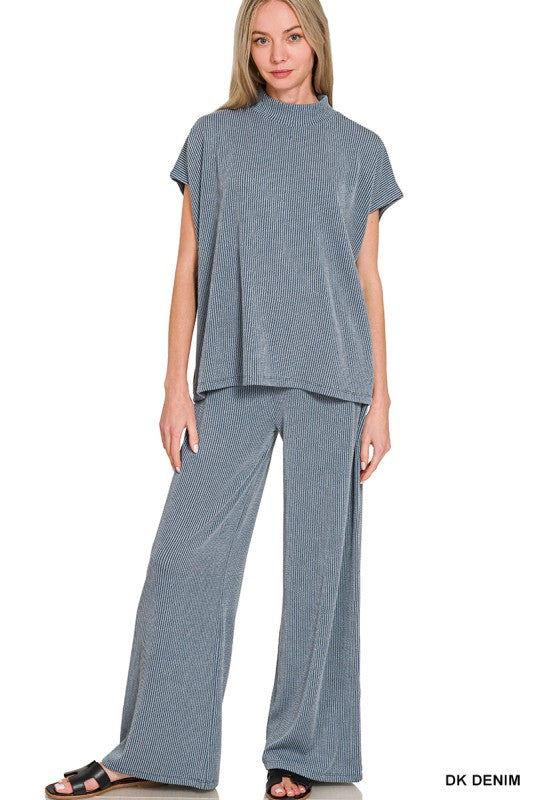 Raised Rib Short Sleeve Tee & Pants Set