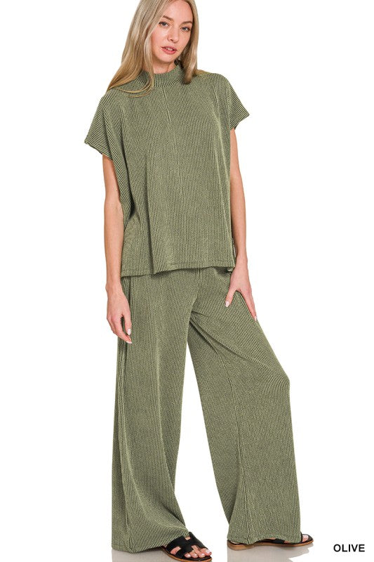 Raised Rib Short Sleeve Tee & Pants Set