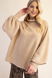 Mock Neck Balloon Sleeve Knit Top