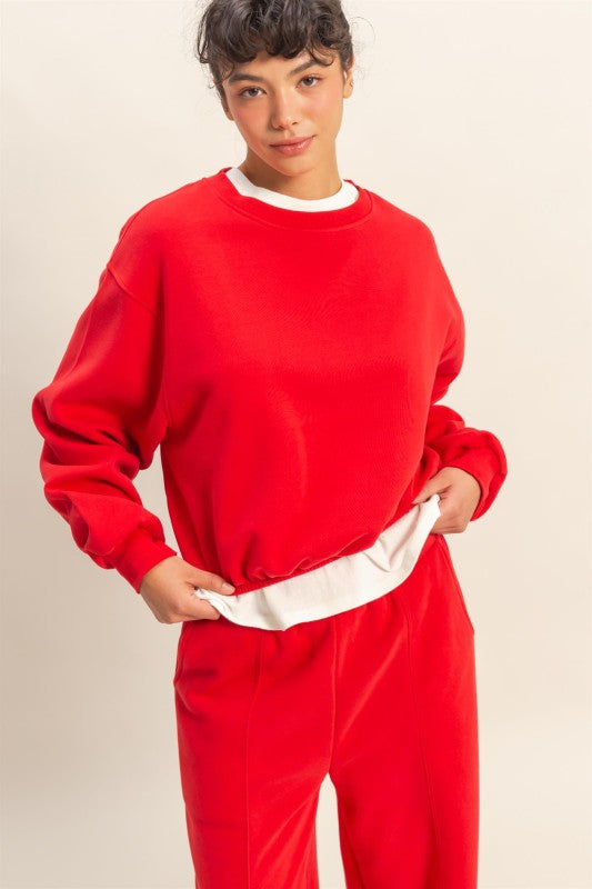 Elastic Hem Cropped Sweatshirt Casual Fit