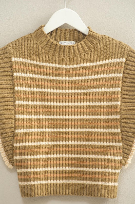 Chic Striped Mock Neck Sleeveless Sweater Vest