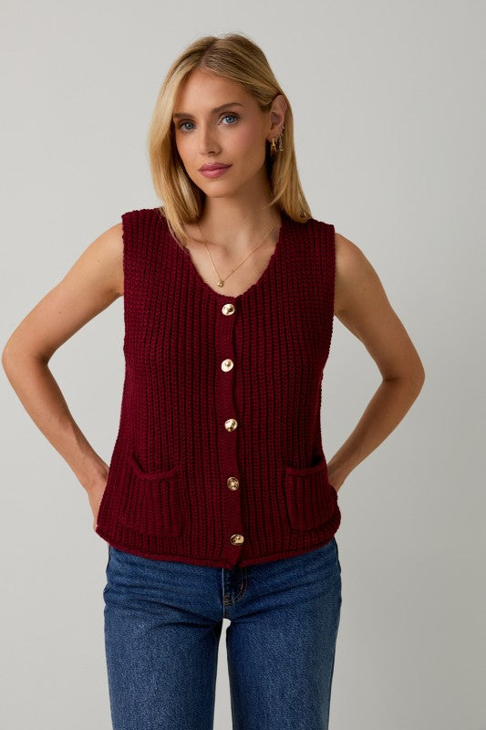 Relaxed Button Down Chunky Sweater Vest