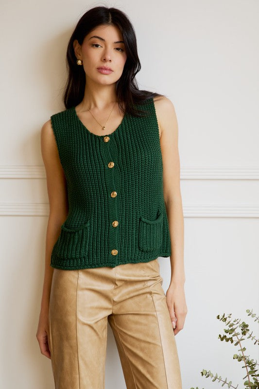 Relaxed Button Down Chunky Sweater Vest