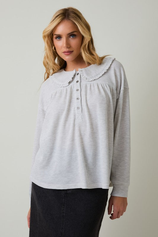 Peter Pan Collared Thermal Button Up Top