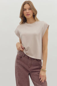 Solid cap sleeve crew neck pullover top