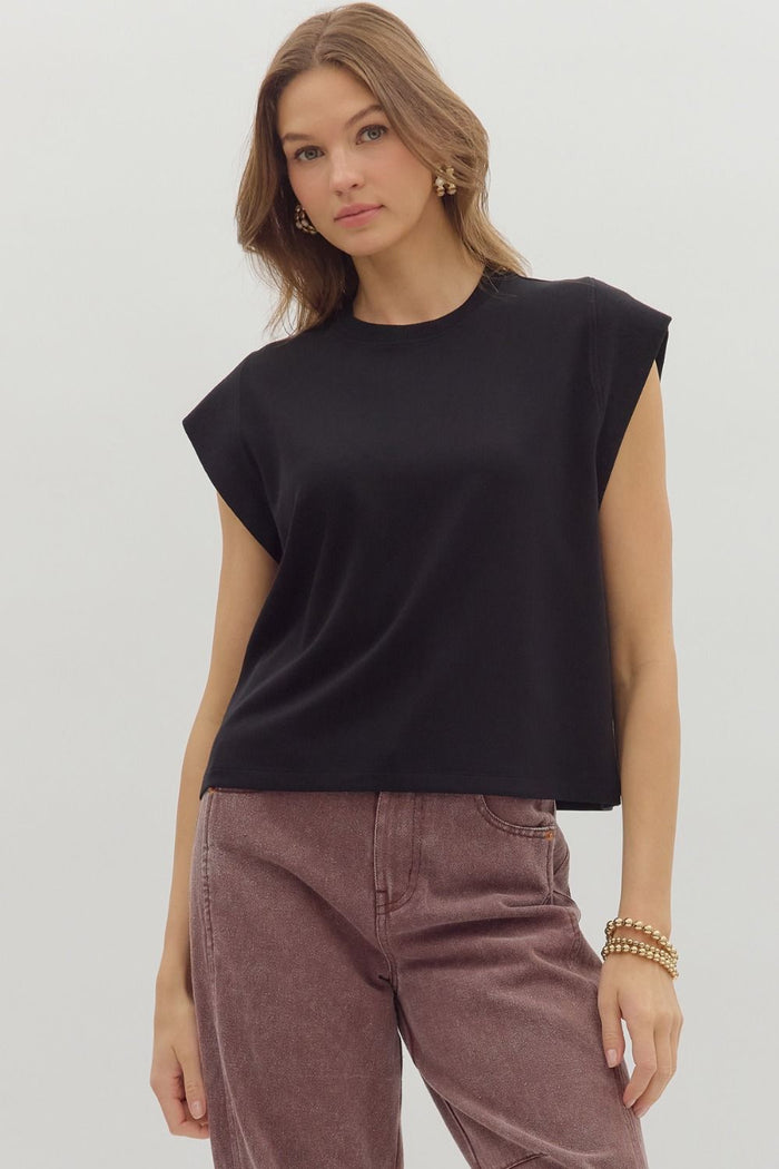 Solid cap sleeve crew neck pullover top