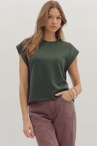 Solid cap sleeve crew neck pullover top