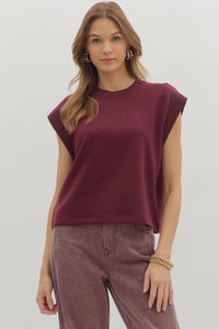 Solid cap sleeve crew neck pullover top