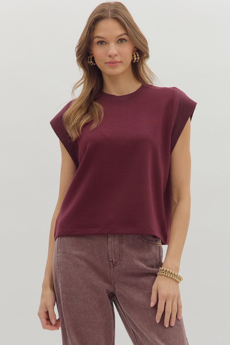 Solid cap sleeve crew neck pullover top