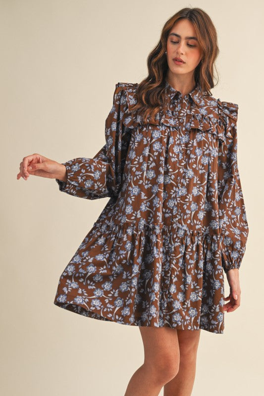 Ruffle Trim Button Down Mini Dress