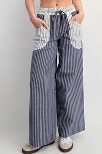 Contrast Pockets Striped Pants