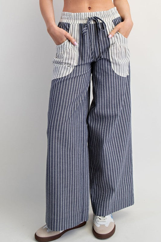 Contrast Pockets Striped Pants