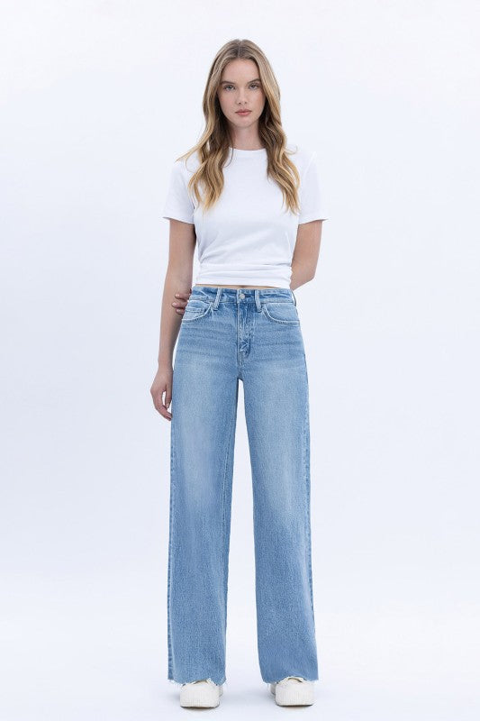 Vervet High Rise Clean Cut Raw Hem Wide Jeans