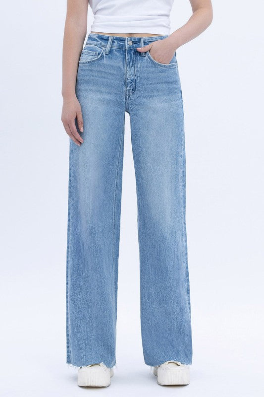 Vervet High Rise Clean Cut Raw Hem Wide Jeans