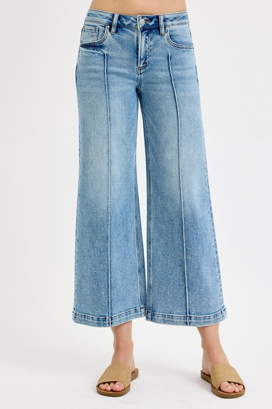 Risen Mid Rise Crop Wide Front & Back Pintuck Detailed