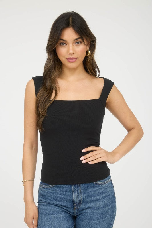 Square Neck Sleeveless Ruched Detail Top
