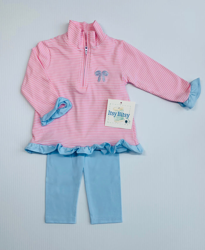 Itsy Bitsy 1/4 Pullover Pink/White with Bow