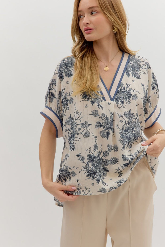 Floral print oversized pullover short dolman sleeve top