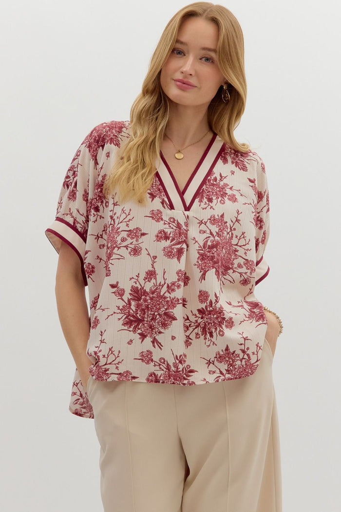 Floral print oversized pullover short dolman sleeve top