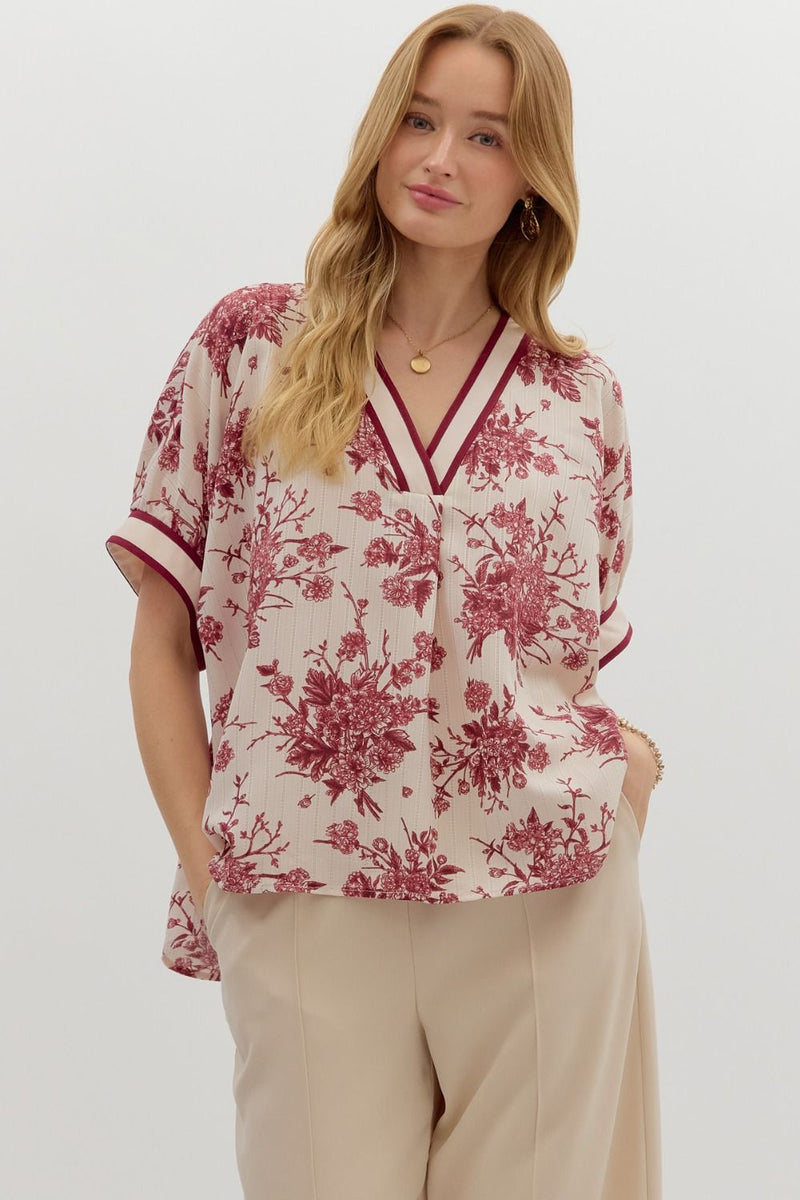 Floral print oversized pullover short dolman sleeve top
