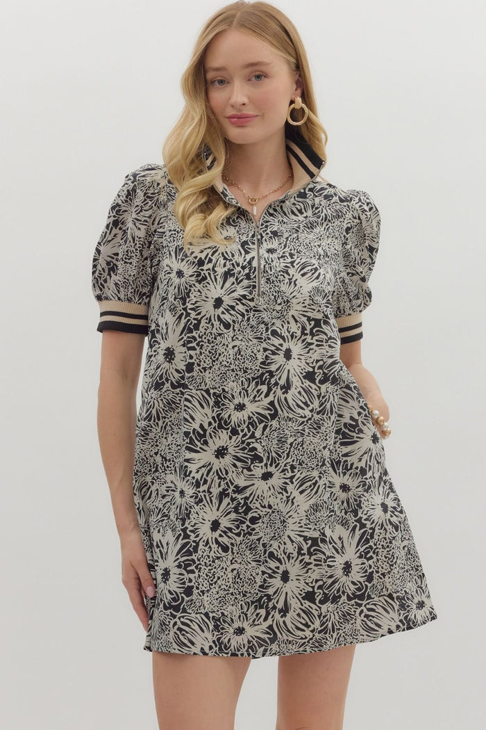 Floral print short puff mini dress