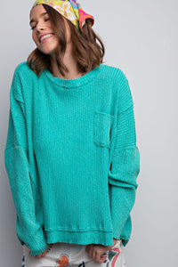 TEXTURED RIB KNIT MINERAL WASHED TOP