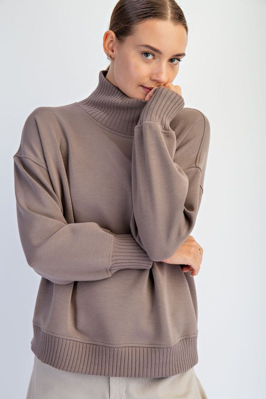 Modal Scuba Ribbed Mock Neck Pullover