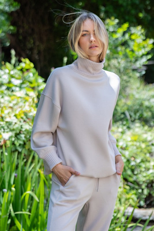 Modal Scuba Ribbed Mock Neck Pullover