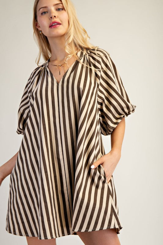 Puff-sleeve Mini Shift Dress