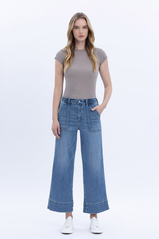 Lovervet High Rise Elastic Waistband Wide Leg Jeans