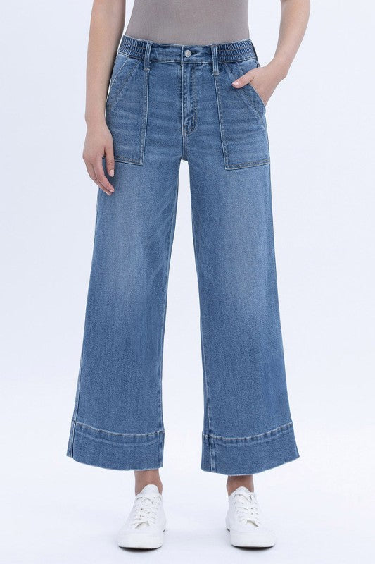 Lovervet High Rise Elastic Waistband Wide Leg Jeans