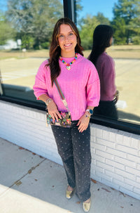 Cropped Length Ribbed Knit Sweater