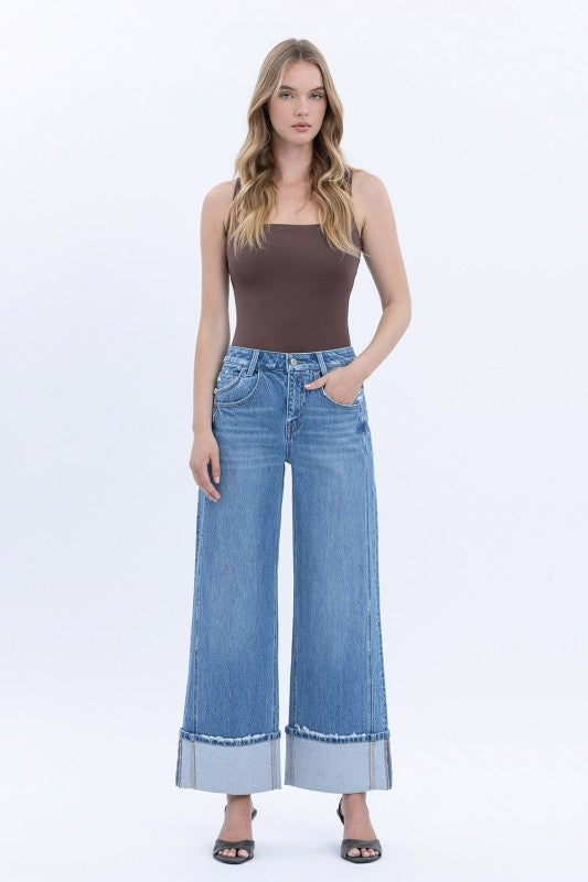 Vervet High Rise Cuffed Baggy Wide Jeans
