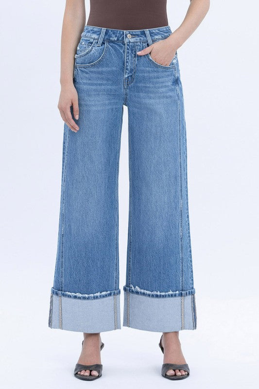 Vervet High Rise Cuffed Baggy Wide Jeans