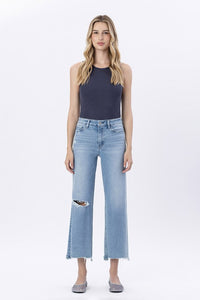 Vervet High Rise Uneven Raw Hem Crop Wide Jeans