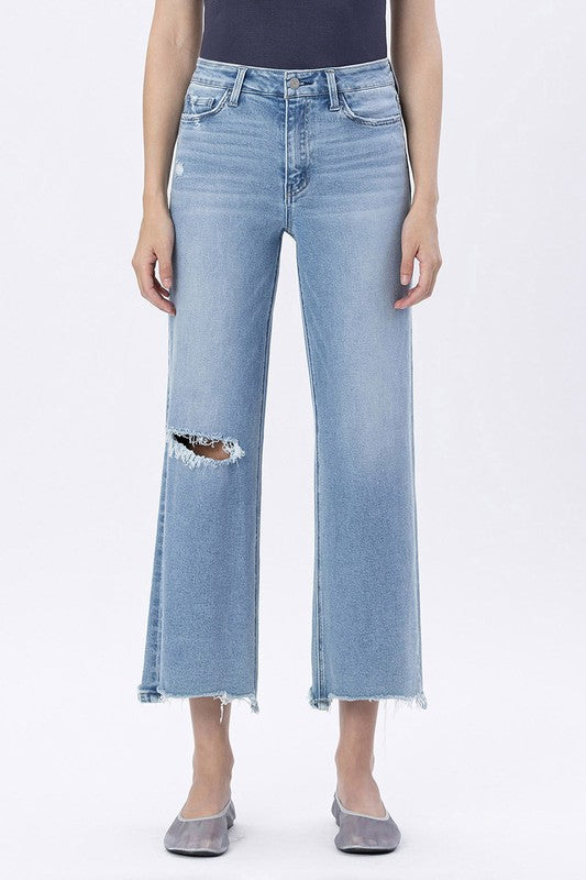 Vervet High Rise Uneven Raw Hem Crop Wide Jeans