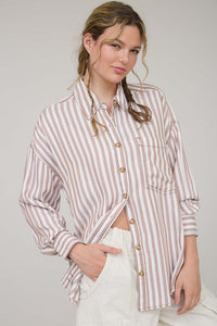 Stripe Collared Button Down Long Sleeve Shirt