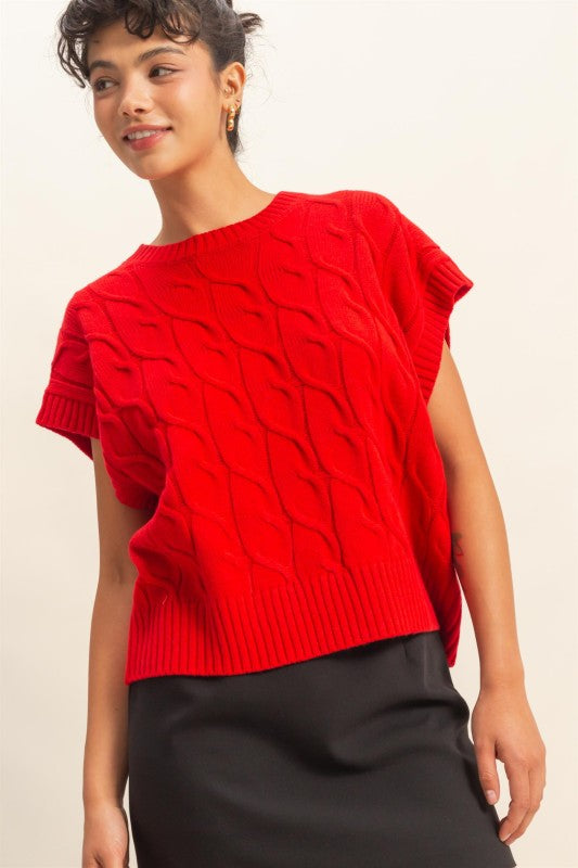 Sleeveless Oversized Cable Knit Sweater Vest