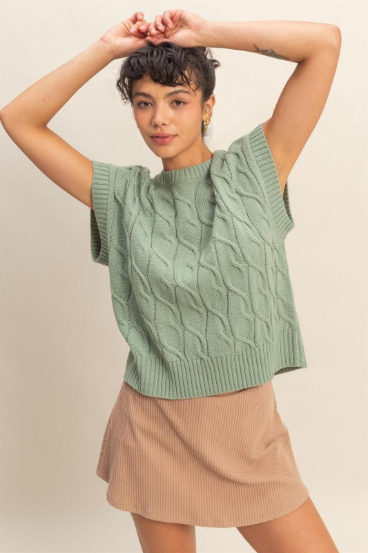 Sleeveless Oversized Cable Knit Sweater Vest