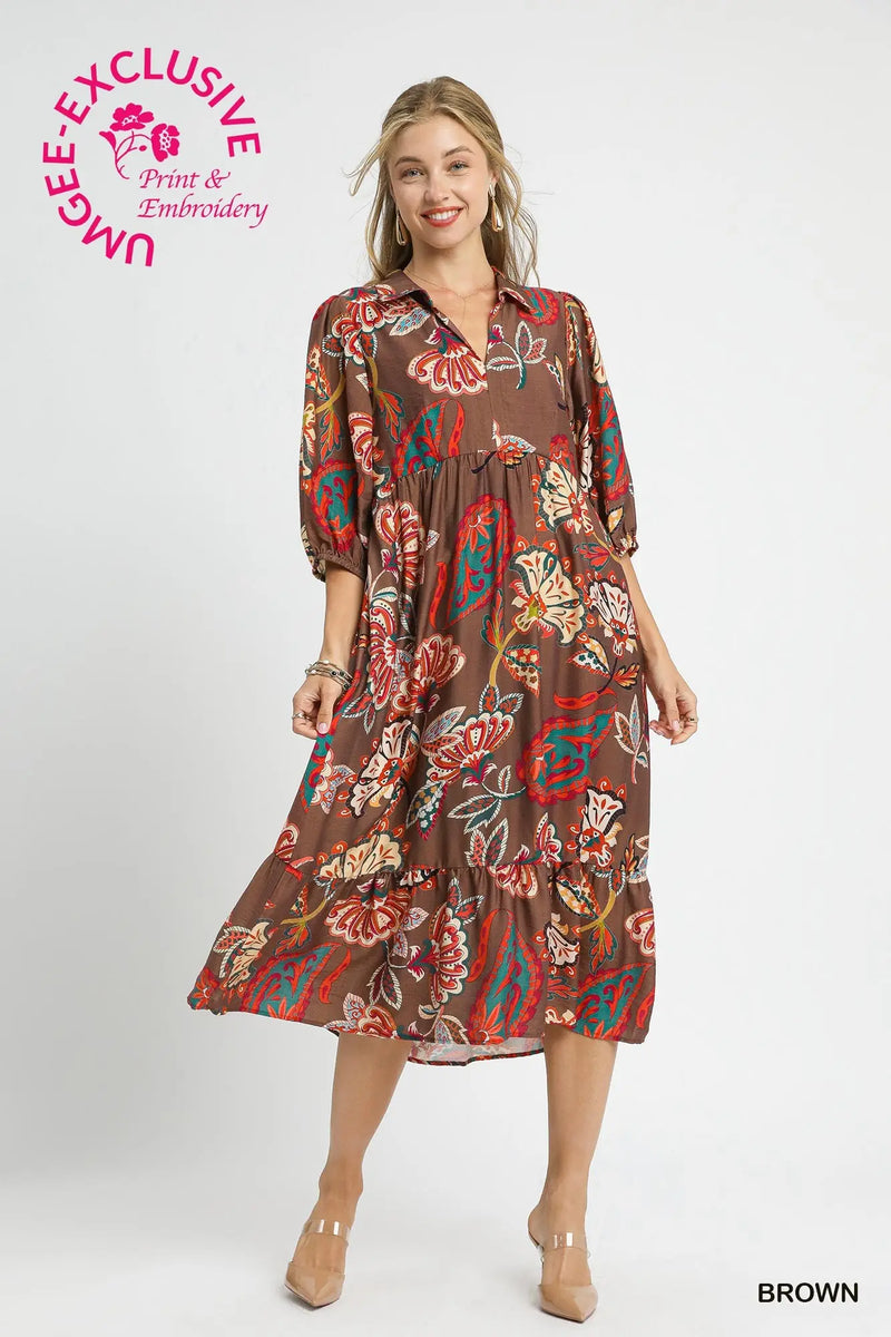 Boho Paisley Tiered Midi Dress