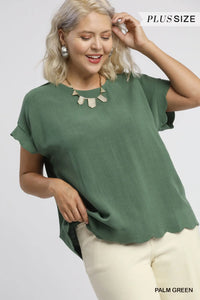 Scallop Hem Linen Blend Top
