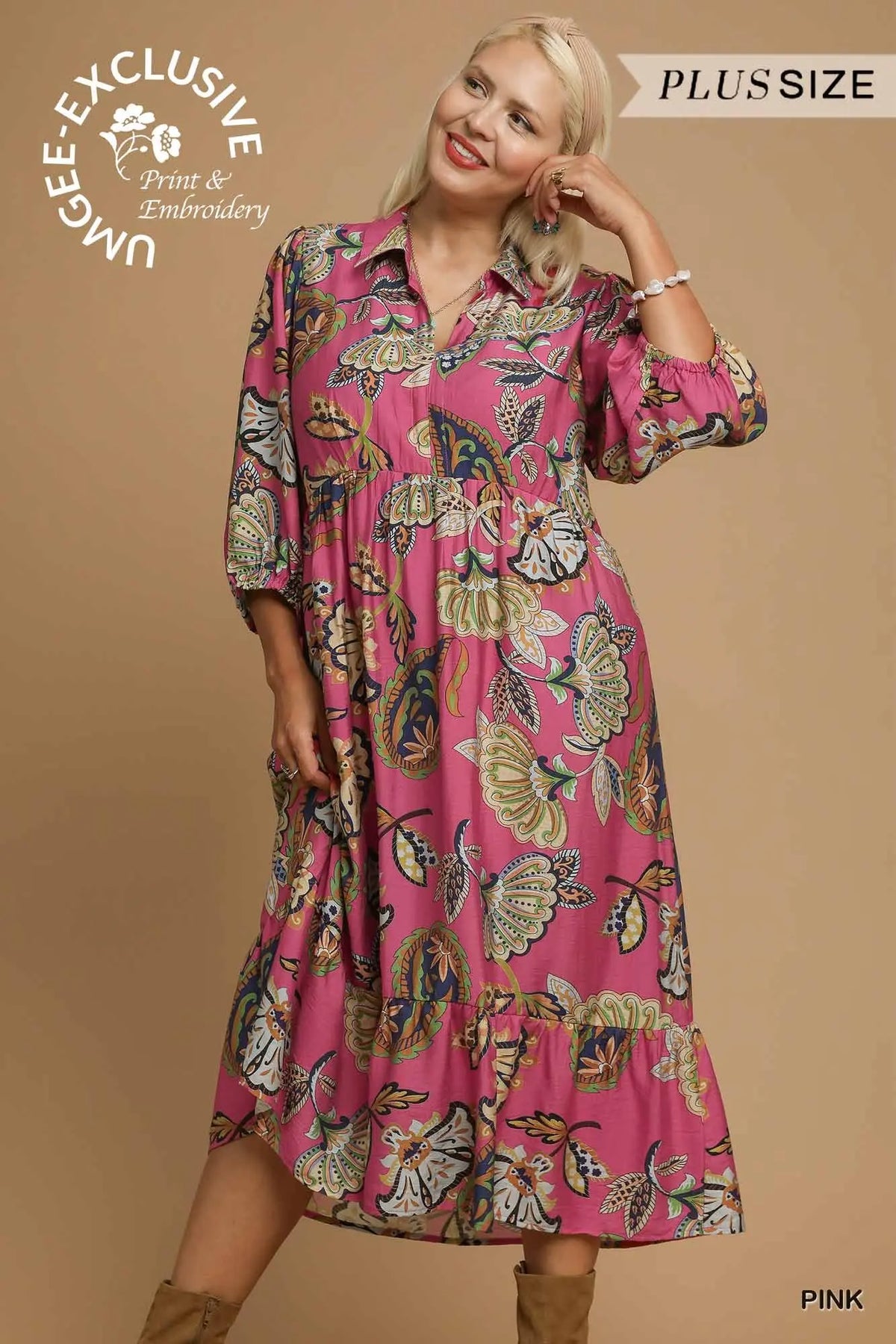Plus Boho Paisley Tiered Midi Dress