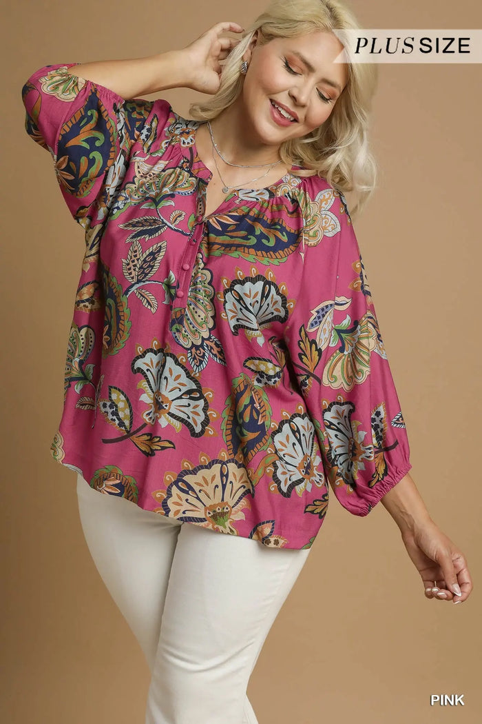 Boho Paisley Puff Sleeve Blouse