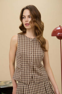 Plaid Button Down Vest Top
