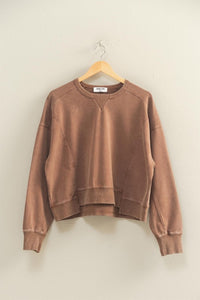 Oversized Crew Neck Sweatshirt With Raw Hem