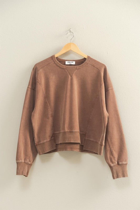 Oversized Crew Neck Sweatshirt With Raw Hem